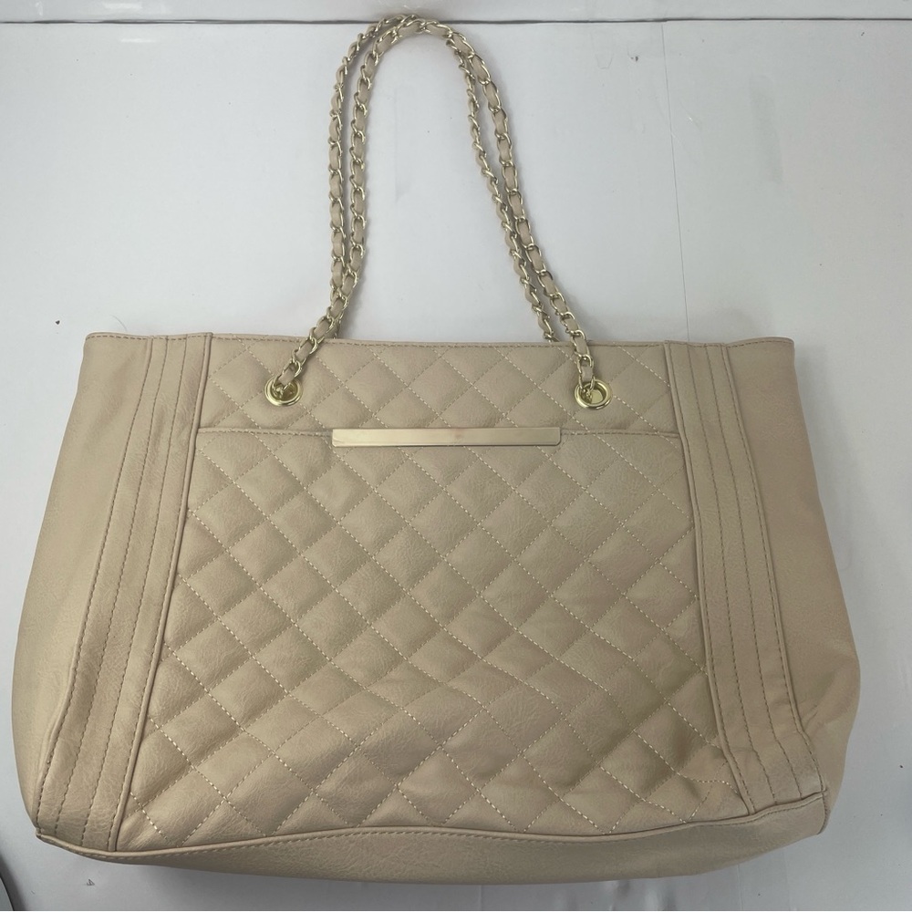 Mossimo Faux Leather Tote Bag Large Purse Cream Gold Animal Print